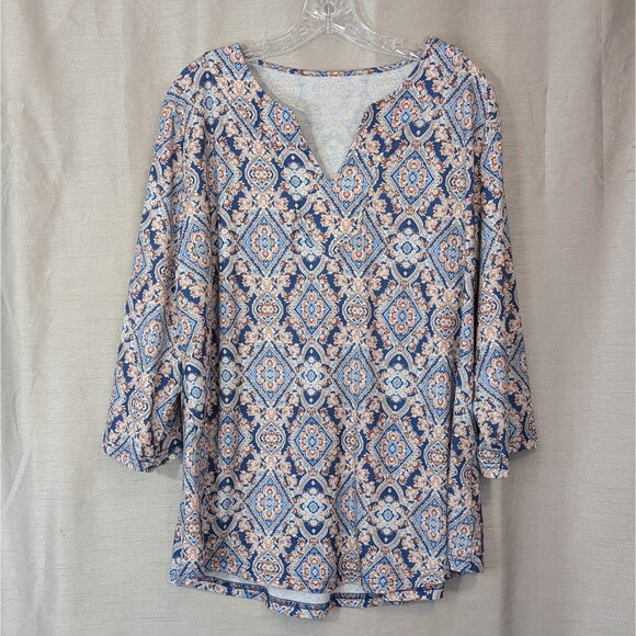 Romanstii Women's 2XL Tunic Bohemian Floral Geometric Print Long Sleeve V-Neck - Picture 1 of 12